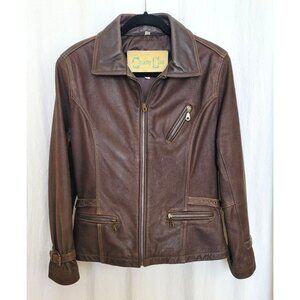 Lloyd Elliots Country Club Womens S Brown Leather Moto Jacket Vintage